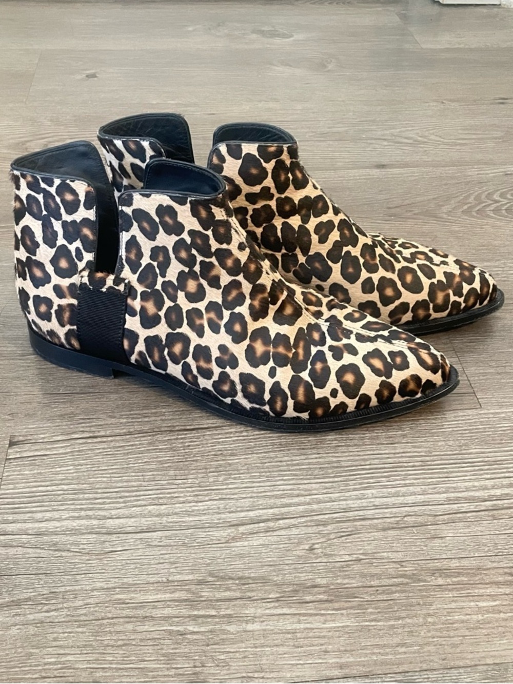 Viajiyu Leopard Print Calf hair  Ankle Boots Sz 39.5/ US 8
